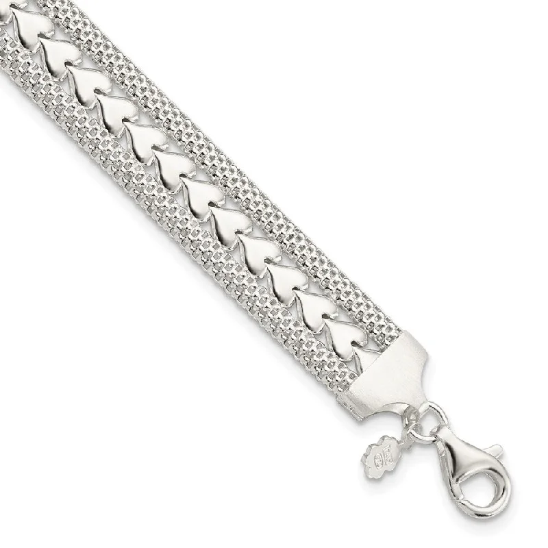 Sterling Silver Polished Textured Heart Bracelet