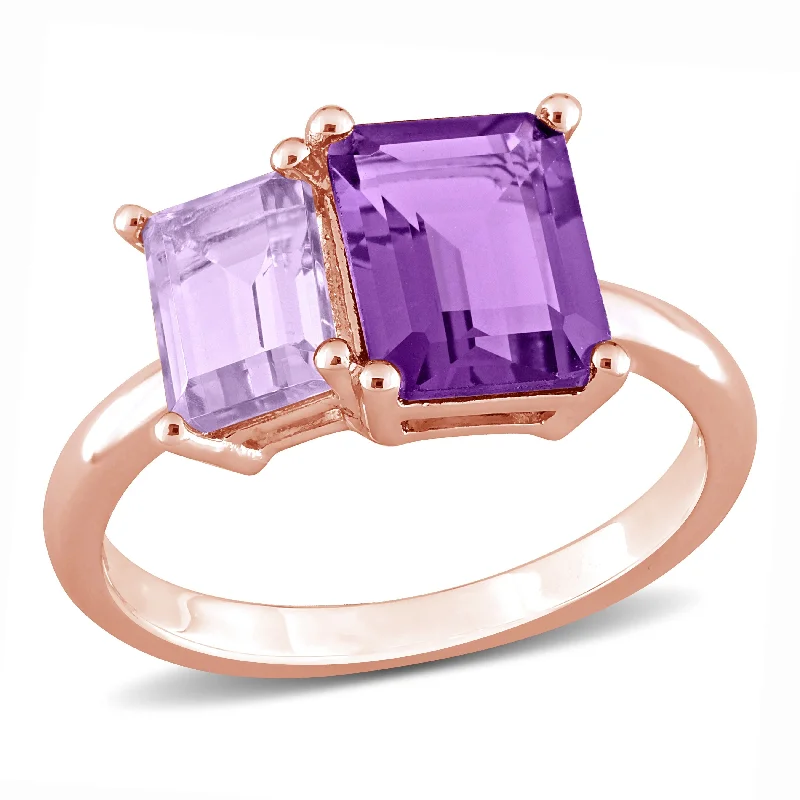 Miadora 3 1/10ct TGW Octagon Amethyst and Pink Amethyst Ring in Rose Silver