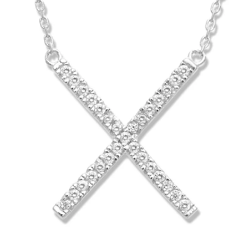 Sterling Silver CZ X Design Necklace