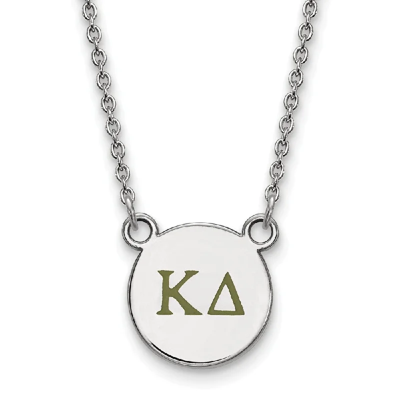 Sterling Silver Kappa Delta Small Olive Green Enamel Greek Necklace