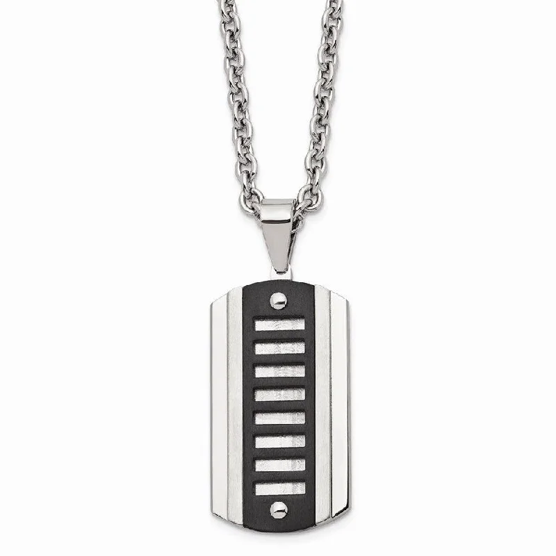 Stainless Steel Brushed & Polished Black Ip-plated Dog Tag Necklace