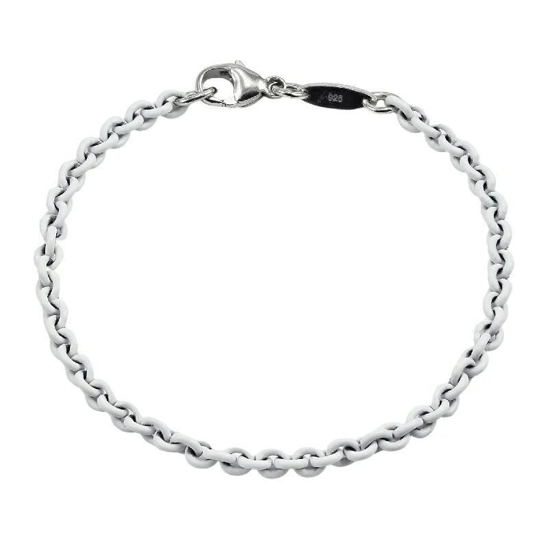 STERLING SILVER 7-INCH WHITE LACQUERED CABLE CHAIN BRACELET