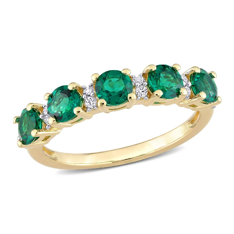 Miadora 1 2/5ct TGW Created Emerald and Created White Sapphire Semi Eternity Ring in Yellow Silver