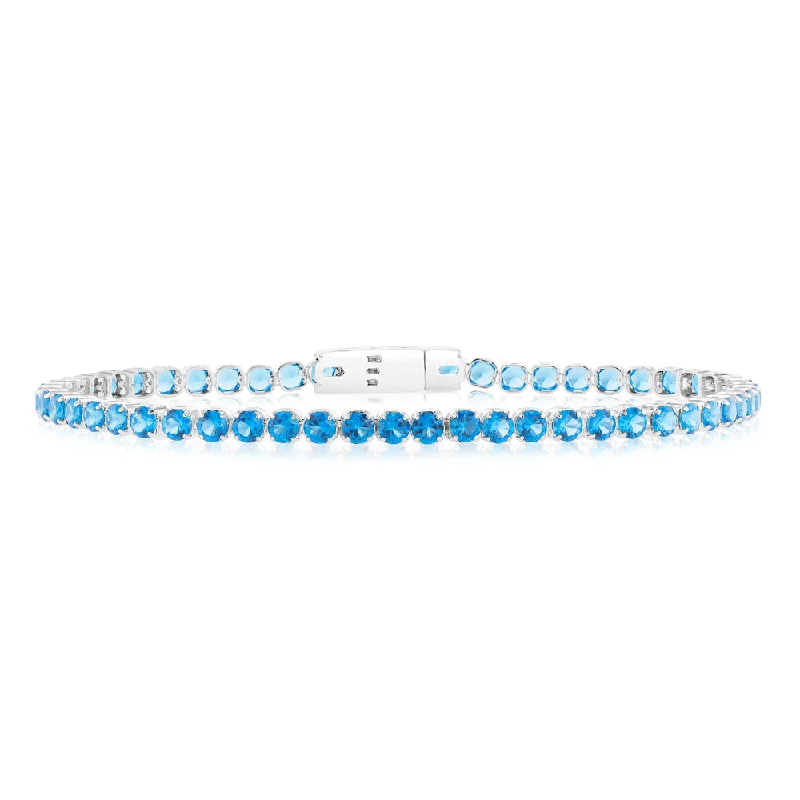 Sterling Silver Ink Blue Zirconia 19cm Tennis Bracelet