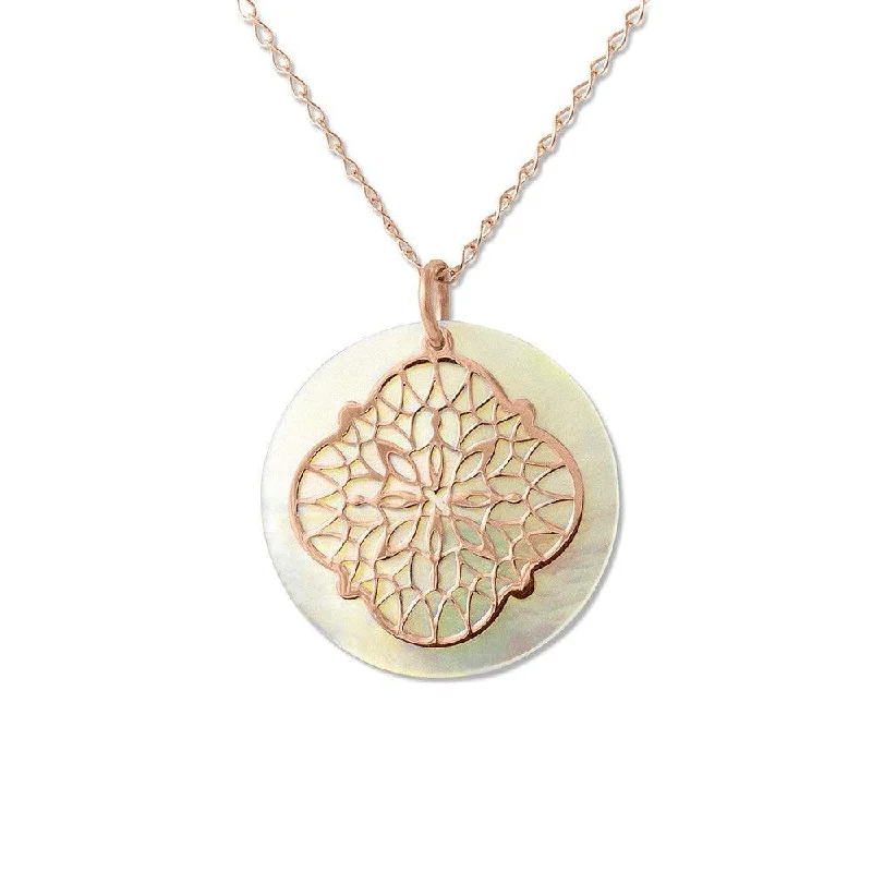 Sterling Silver Rose Gold Round MOP Disc Necklace