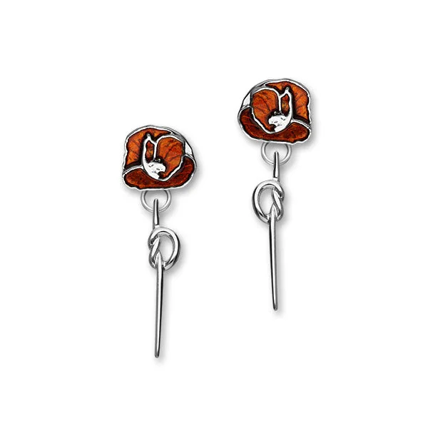 Poppy Sterling Silver & Enamel Long Drop Earrings, EE554