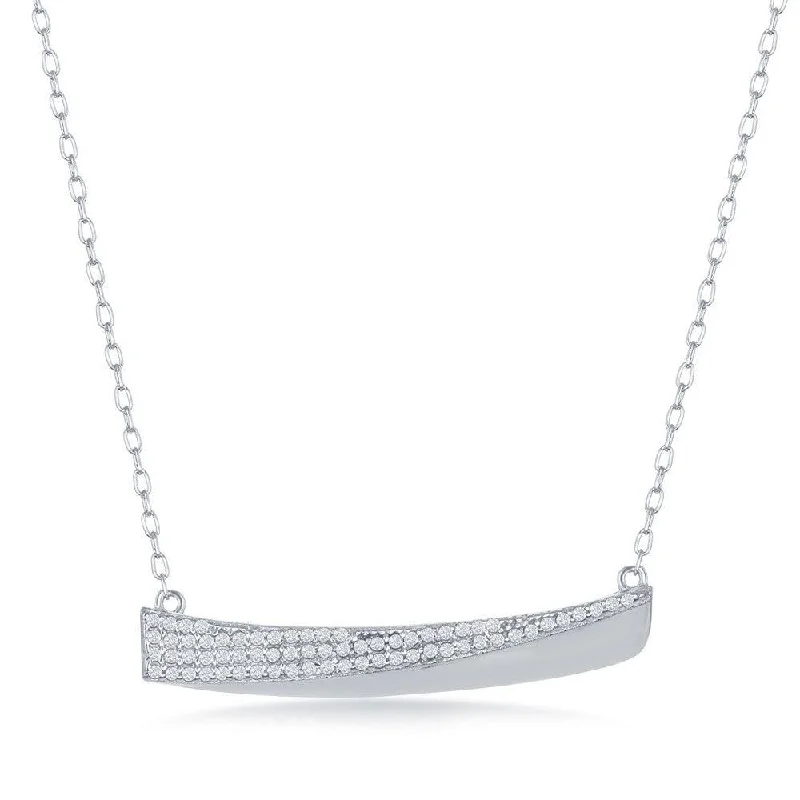 Sterling Silver Half Cubic Zirconia Bar Necklace