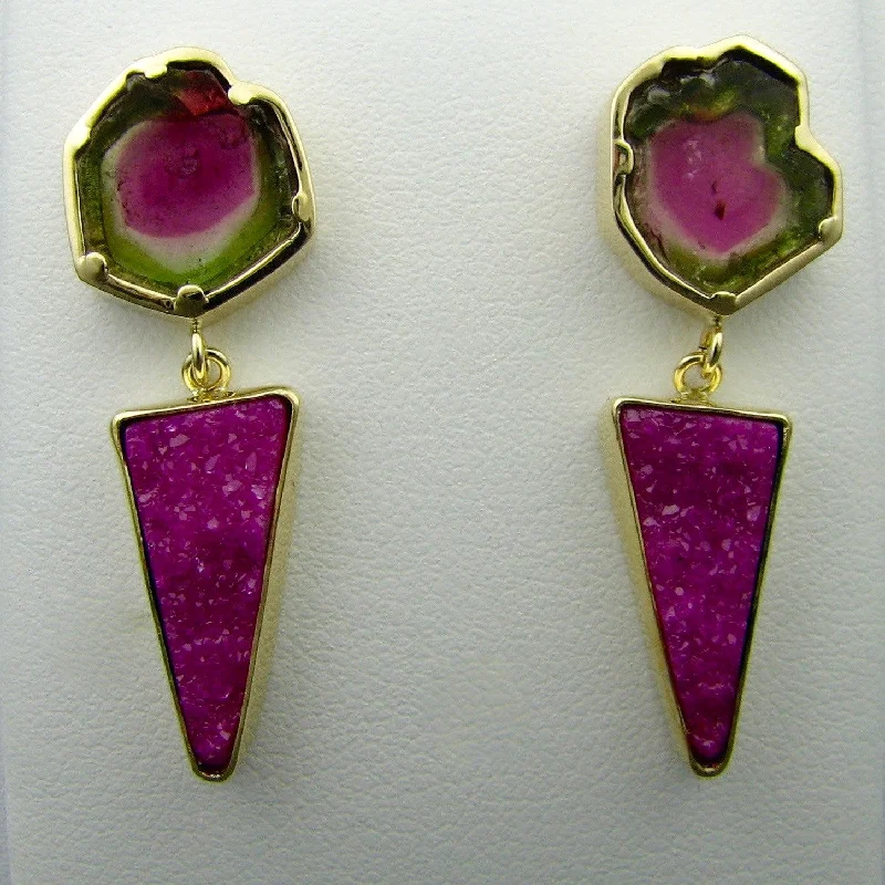 Watermelon Tourmaline & Cobalto Calcite earrings