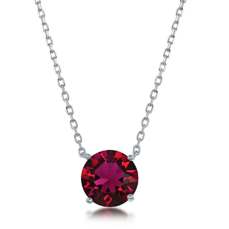 Sterling Silver 8mm Ruby "July" Swarovski Element Necklace