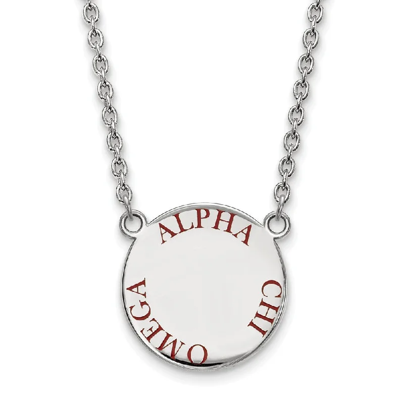 Sterling Silver Alpha Chi Omega Large Red Enamel Necklace