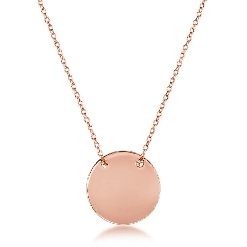 Sterling Silver Polished Engravable Disc Necklace - Rose Gold Plated