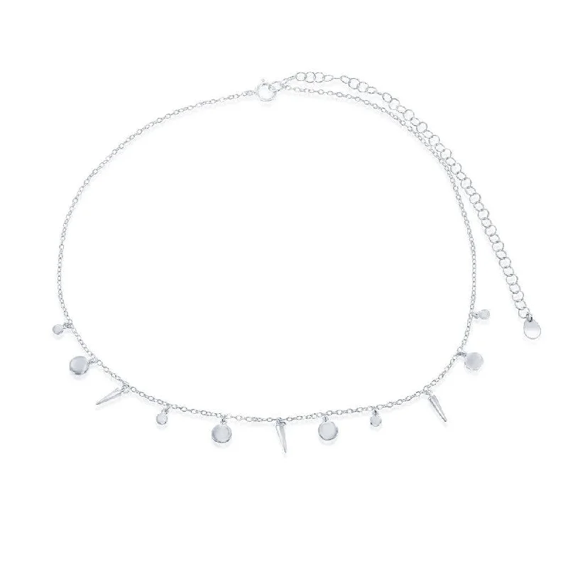 Sterling Silver Shiny Discs and Spikes Choker Necklace