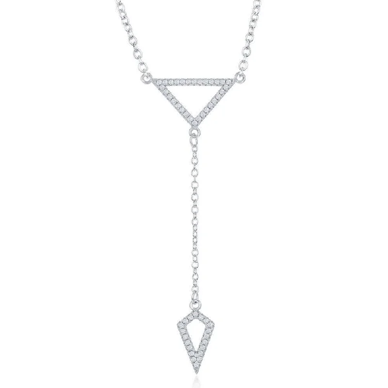 Sterling Silver CZ Open Triangle with Y Design Necklace