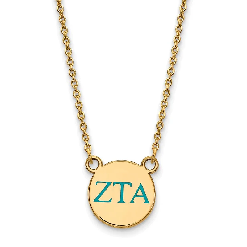 14K Plated Silver Zeta Tau Alpha Small Turquoise Enamel Greek Necklace