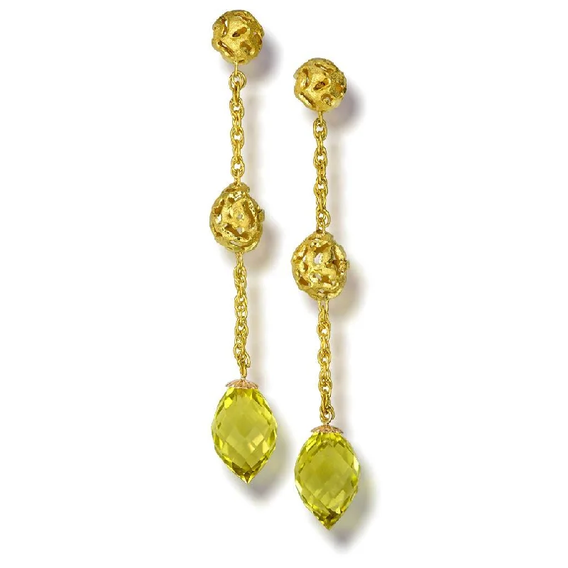 Gold Meteorite Drop Earrings with Lemon Citrine