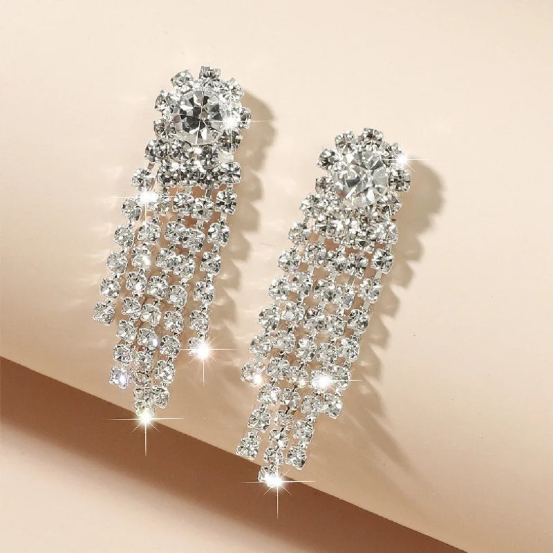 Bridal Rhinestone Tassel Earrings JS-037