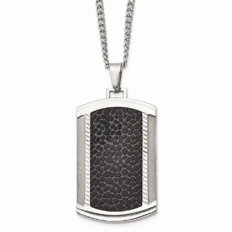 Stainless Steel Brushed and Polished Black IP-plated Dogtag Necklace