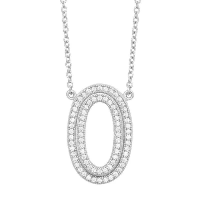 Sterling Silver Open Micro Pave Oval Necklace