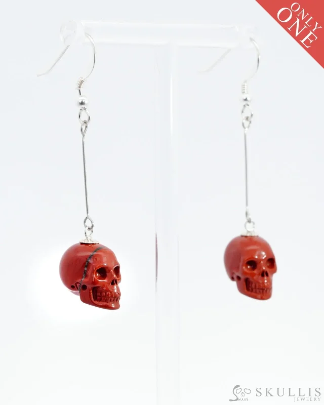 Gem Skull Earrings of Red Jasper Crystal Carved Skull - 0500025