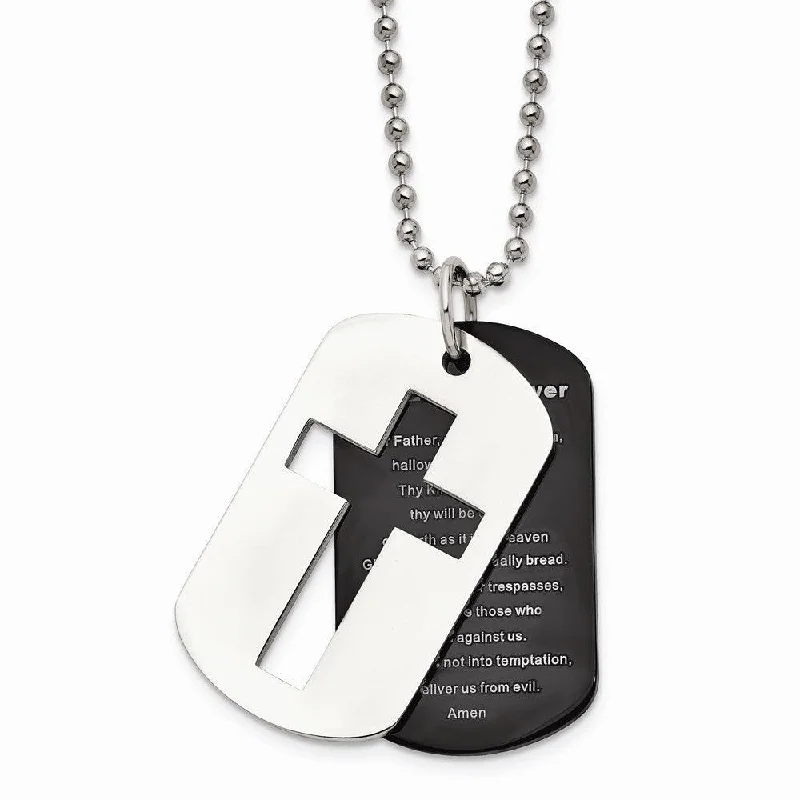 Stainless Steel Polished Black IP-plated Lord's Prayer Necklace