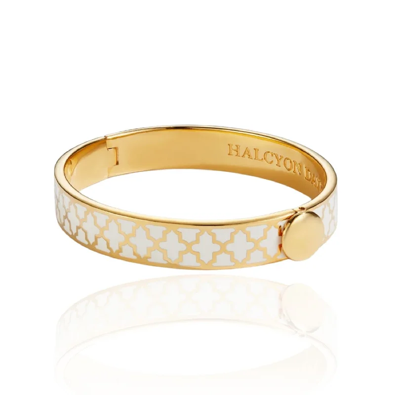 HALCYON DAYS 18K YELLOW GOLD PLATED 10MM AGAMA CREAM ENAMEL BANGLE BRACELET