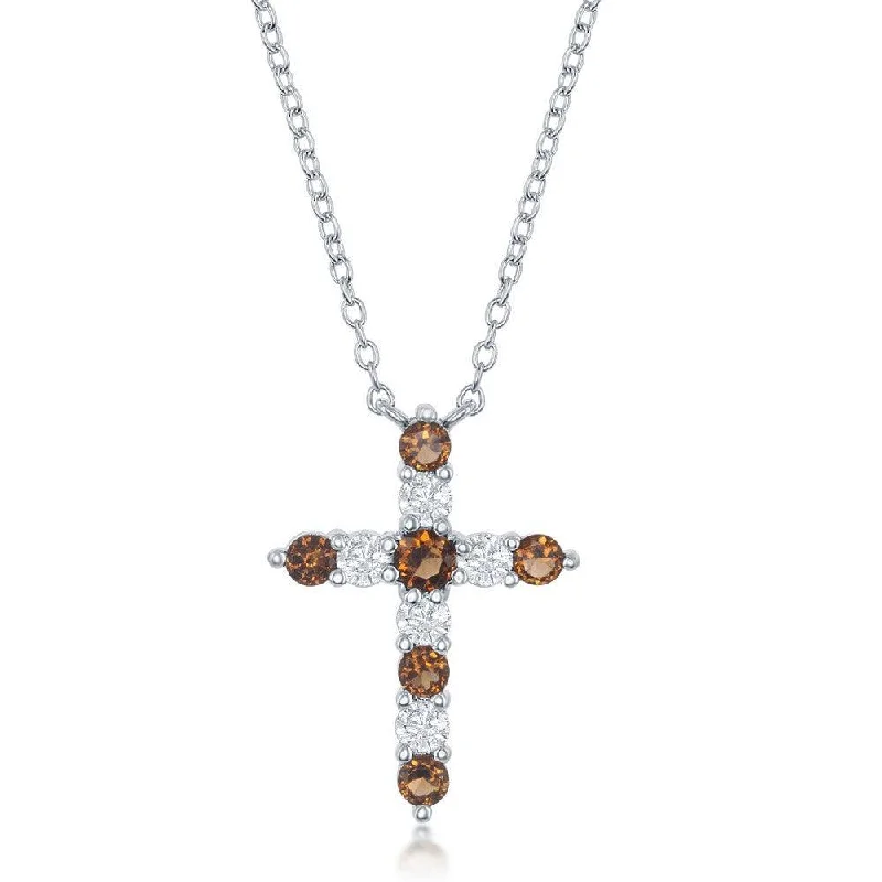 Sterling Silver Garnet CZ January Birthstone Cross Necklace