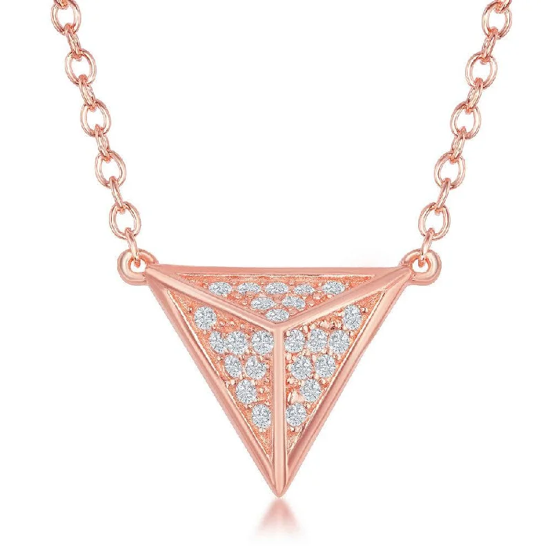 Sterling Silver Rose Gold Pyramid CZ Necklace