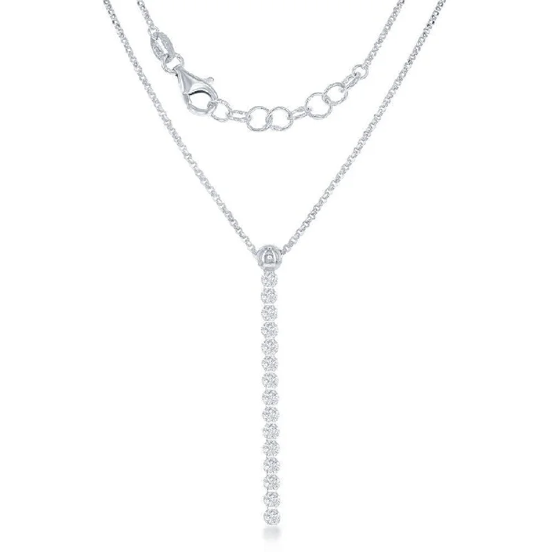 Sterling Silver Long Row of CZs Necklace