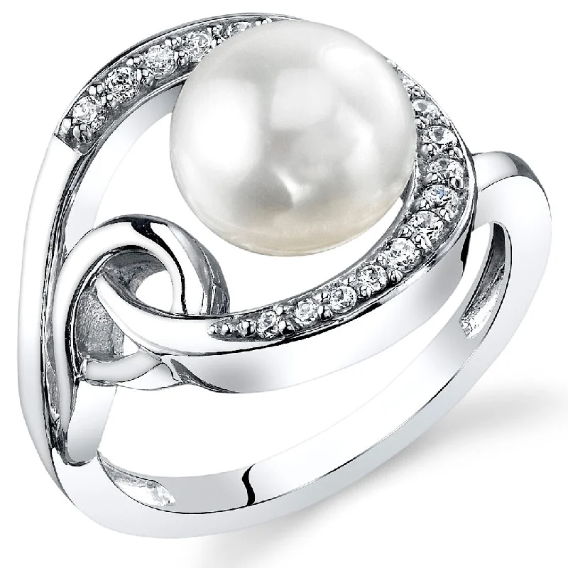 Sterling Silver White Freshwater Pearl Halo Ring 8.5mm