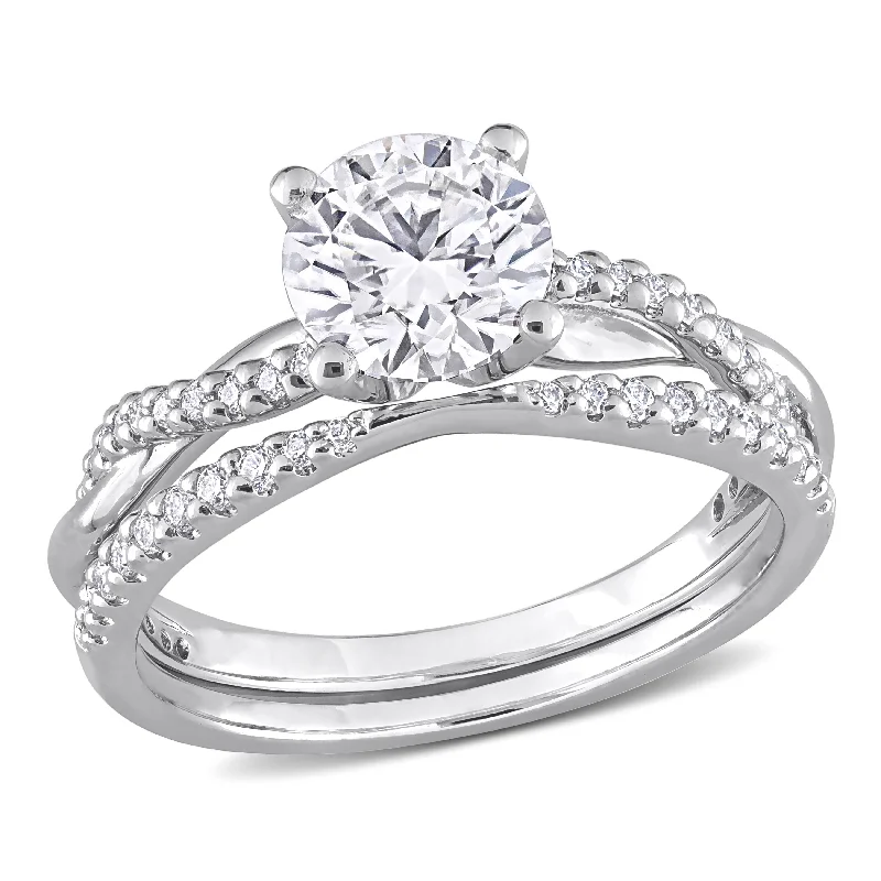 Miadora 1 1/2ct DEW Moissanite Crossover Bridal Ring Set in Sterling Silver