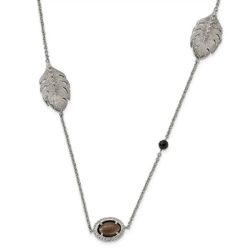 Stainless Steel Polished Smoky Quartz/Black Onyx w/2in ext. Necklace