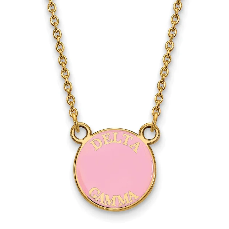 14K Plated Silver Delta Gamma Small Pink Enamel Necklace