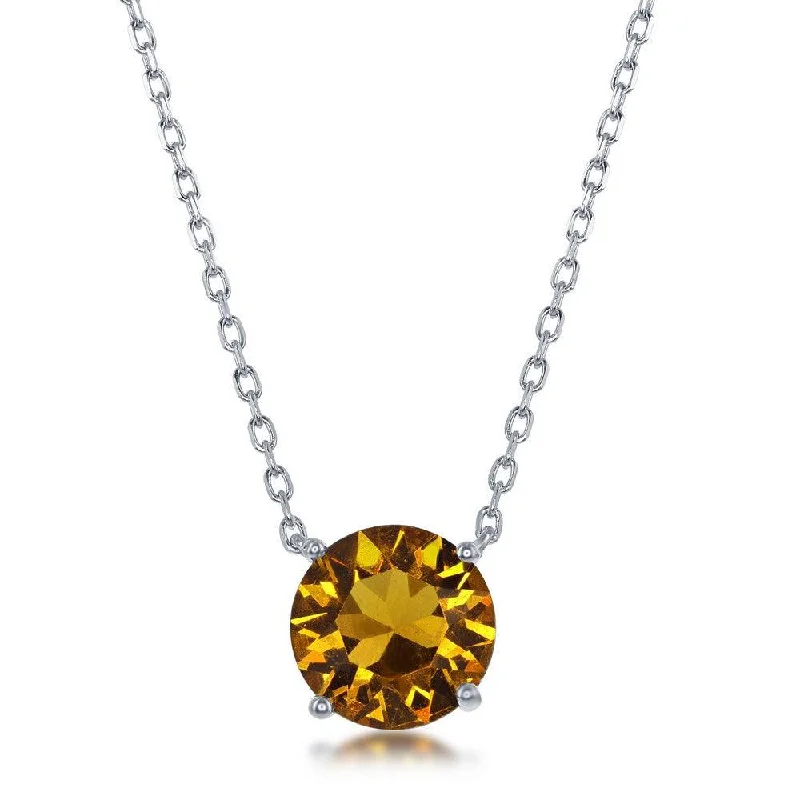 Sterling Silver 8mm Topaz "November" Swarovski Element Necklace