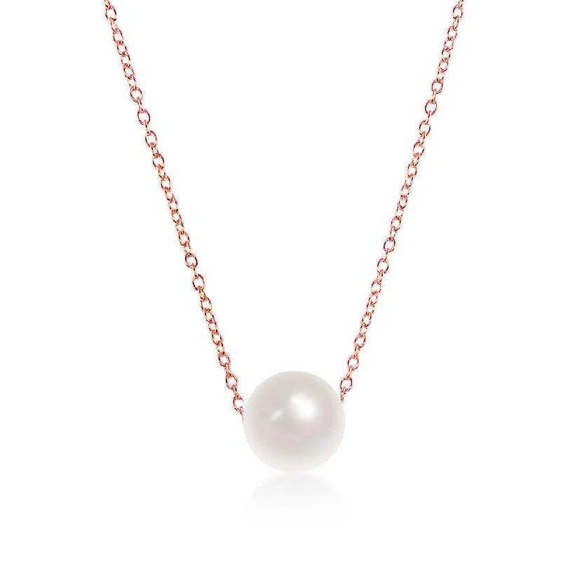 Sterling Silver Single Threaded Freshwater Pearl Necklace - Rose Gold Plated