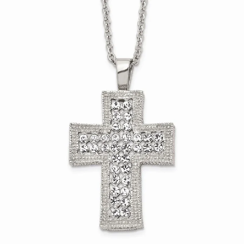 Stainless Steel Polished w/ Crystal Cross Necklace