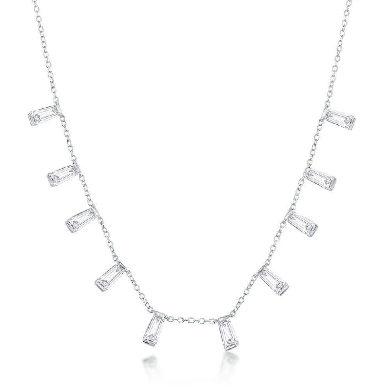 Sterling Silver Dangling Baguettes Necklace