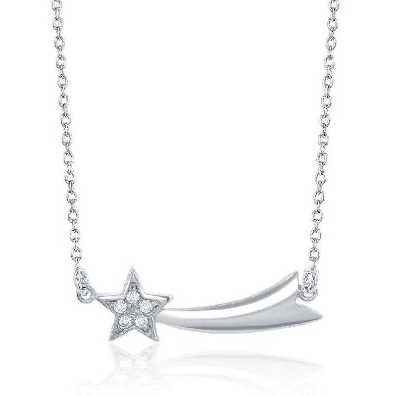 Sterling Silver CZ Shooting Star Necklace