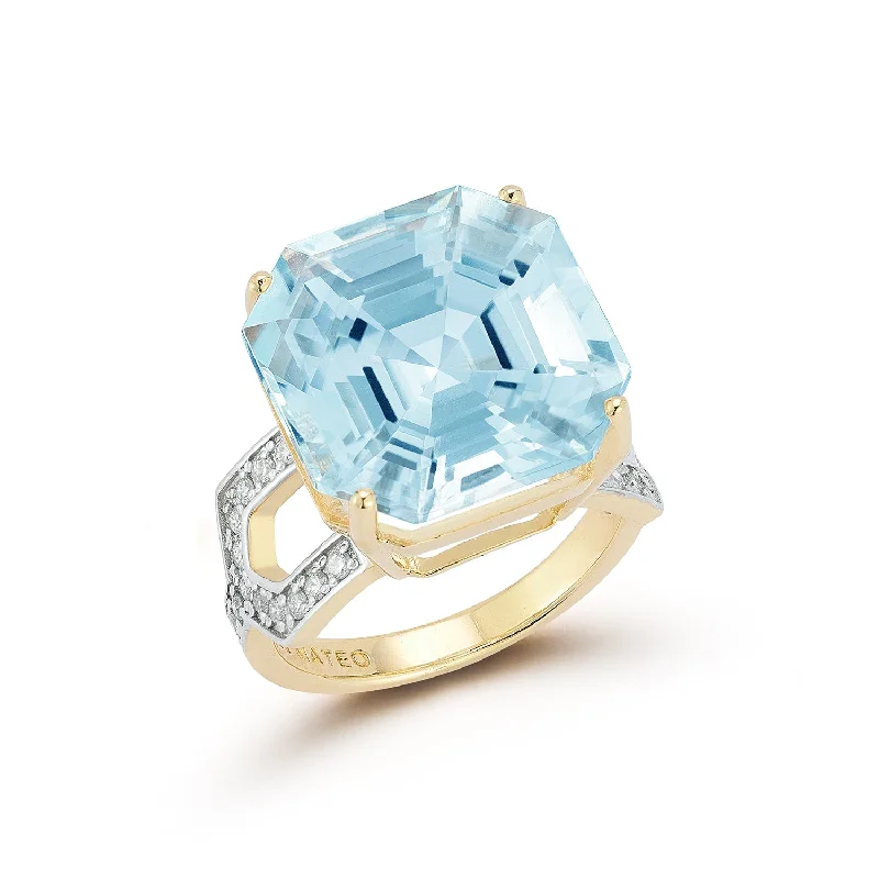 14kt Asscher Cut Swiss Blue Topaz Ring