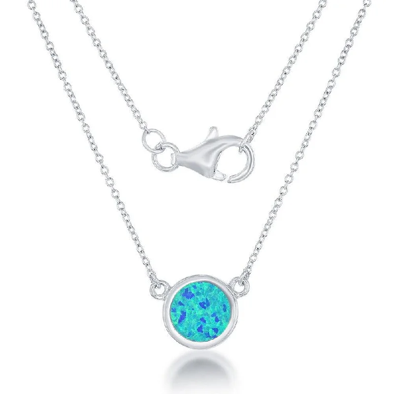 Sterling Silver Blue Inlay Opal Disc Necklace