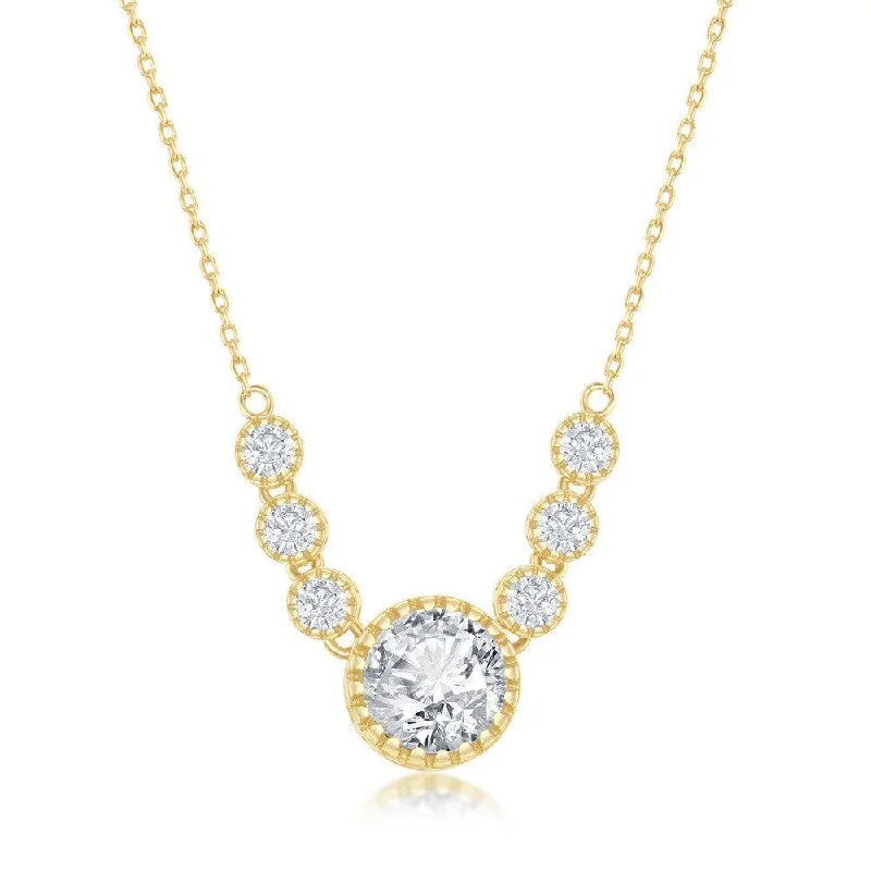 Sterling Silver Gold Plated Round Cubic Zirconia Necklace