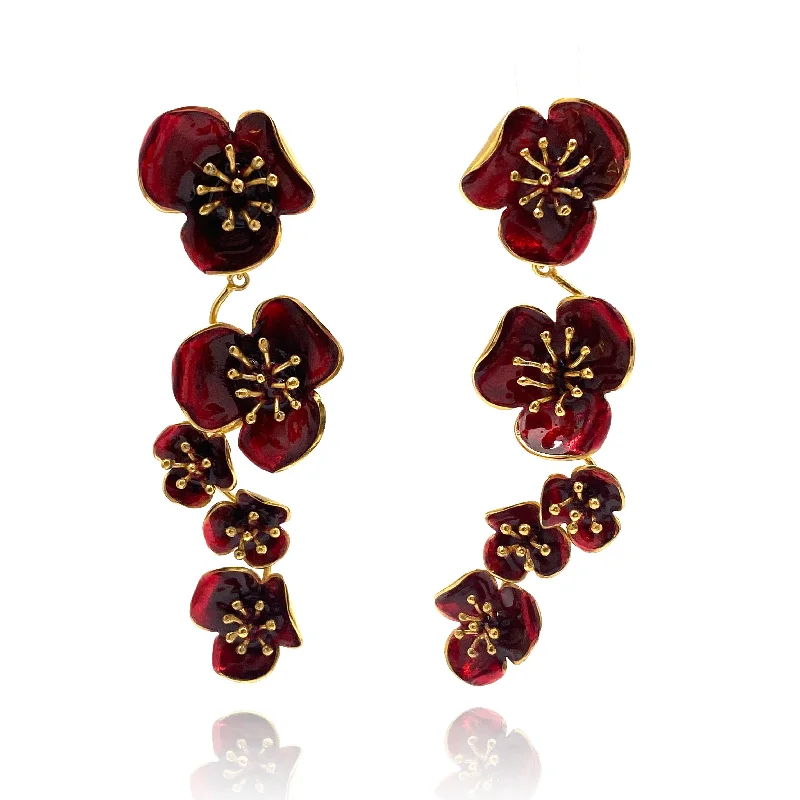 Red Five Flower Earrings