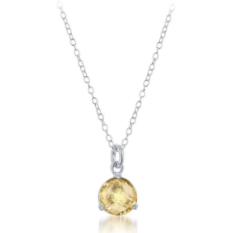 Sterling Silver Round Citrine Triple Prong Necklace