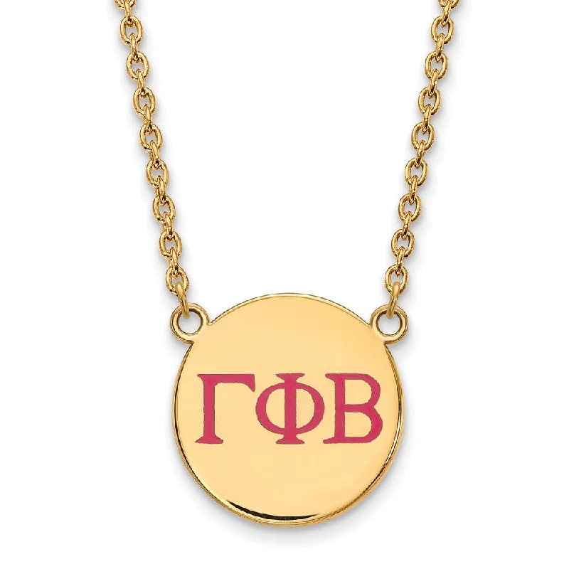 14K Plated Silver Gamma Phi Beta Lg Pink Enamel Greek Letters Necklace