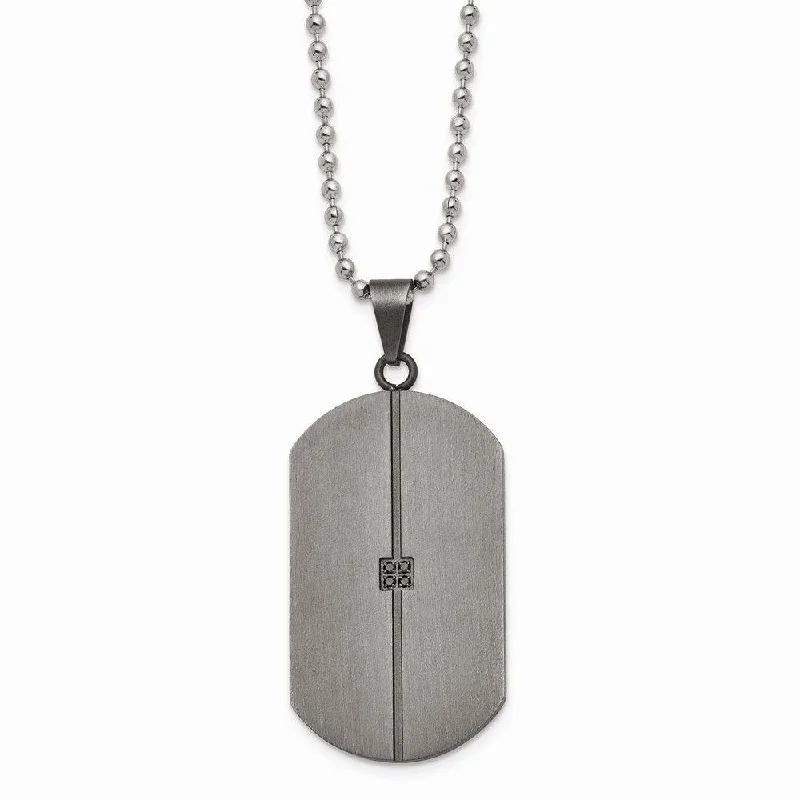 Stainless Steel Matte/Antiqued 0.04ct.tw Diamond Dog Tag Necklace