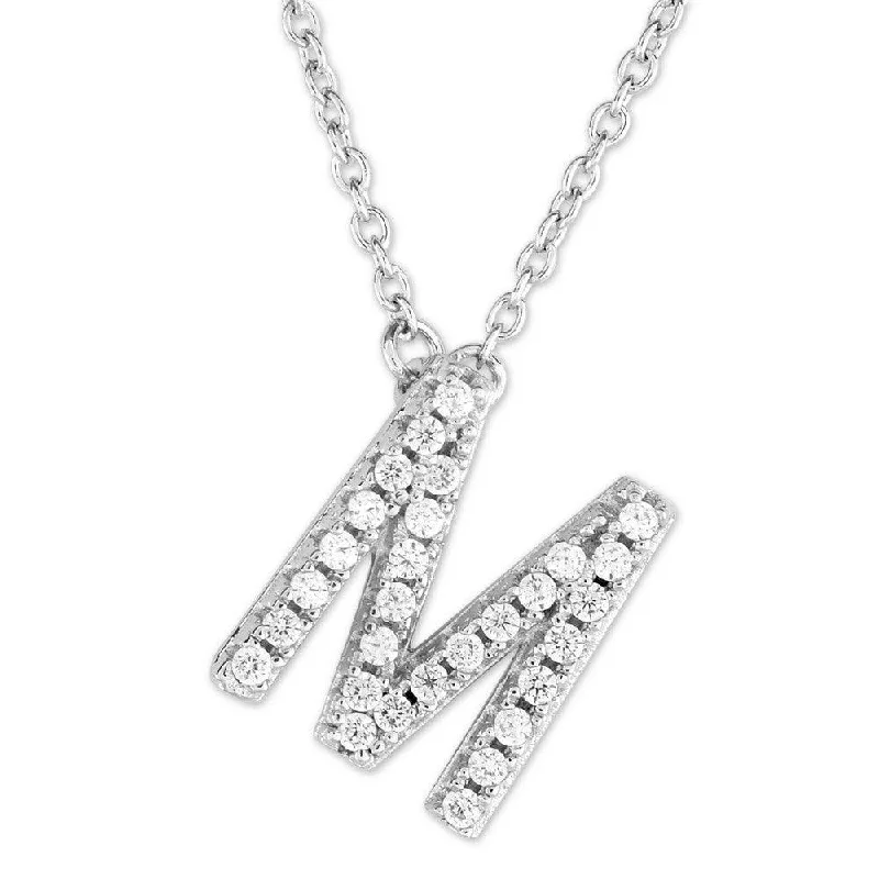 Sterling Silver Micro Pave "M" Pendant Necklace