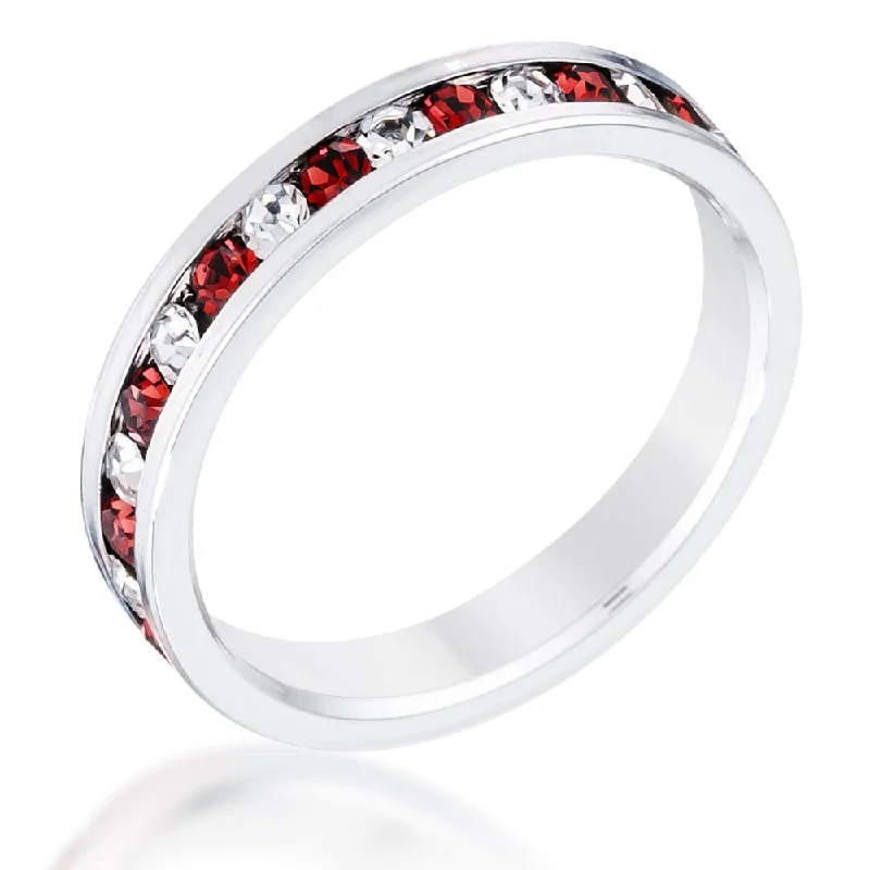 Clear And Red Alternating Crystal Eternity Ring