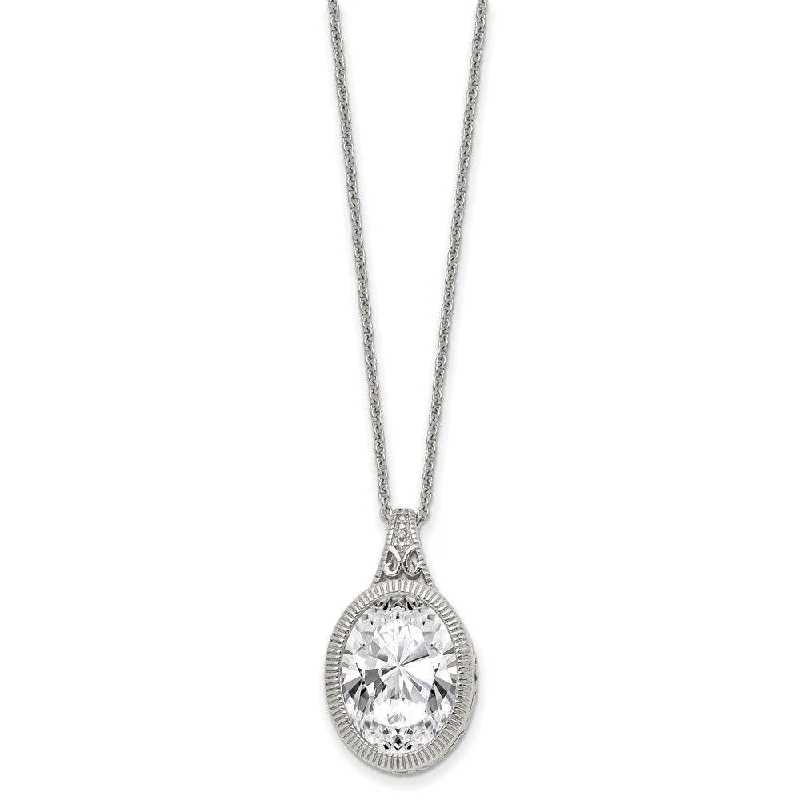 Stainless Steel Oval Crystal Necklace