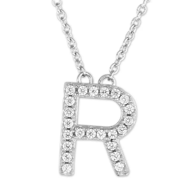 Sterling Silver Micro Pave "R" Pendant Necklace