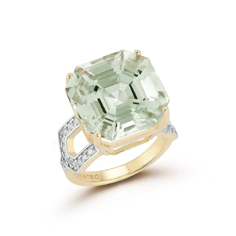 14kt Asscher Cut Green Amethyst Ring