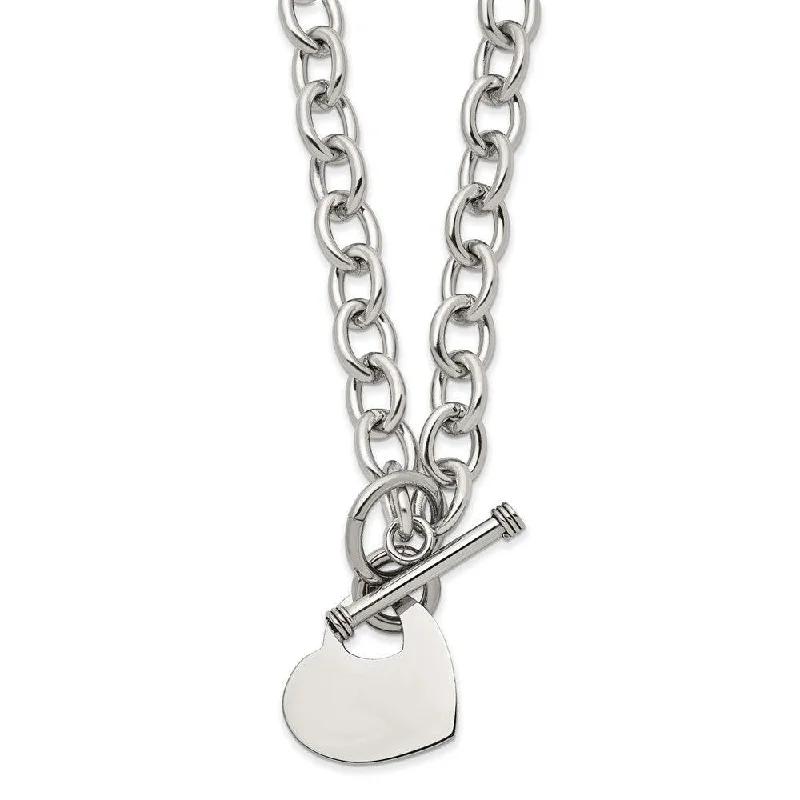 Stainless Steel Polished Heart Toggle Necklace